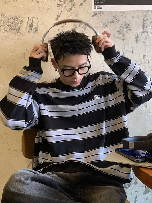 レトロストライプ ワンポイント スウェットトレーナー