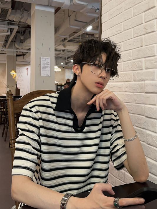 ゼブラストライプ スキッパーポロシャツ