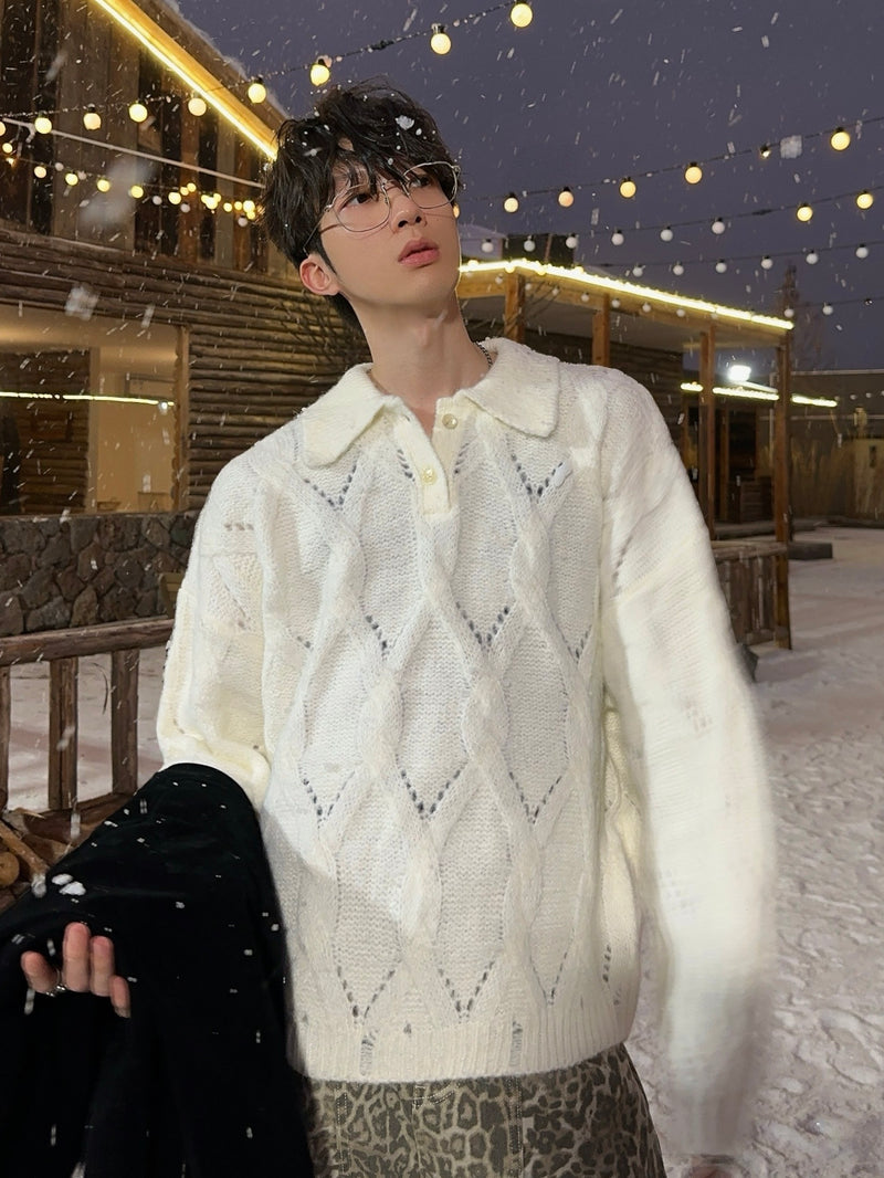 ダイヤチェック柄 ツイストポロセーター