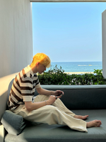 レトロ ストライプ メッシュニットポロシャツ