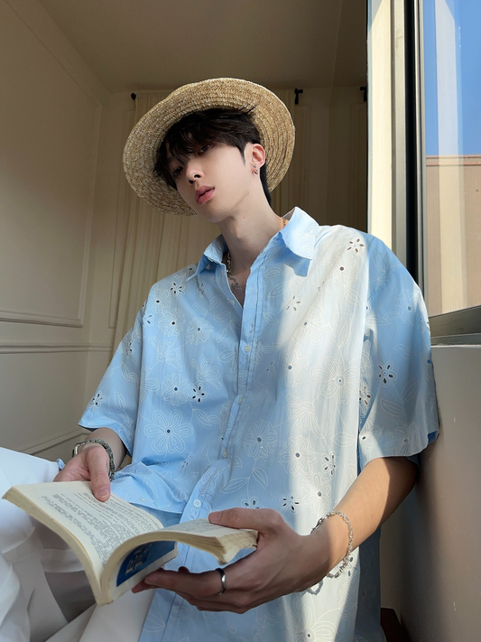 シーサイド ホローデザインフラワーシャツ