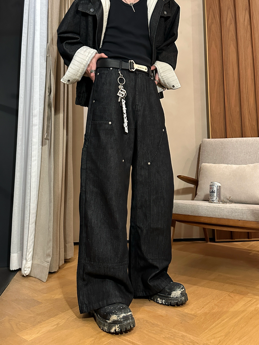 ストレート ブラック ワイドリジットデニム