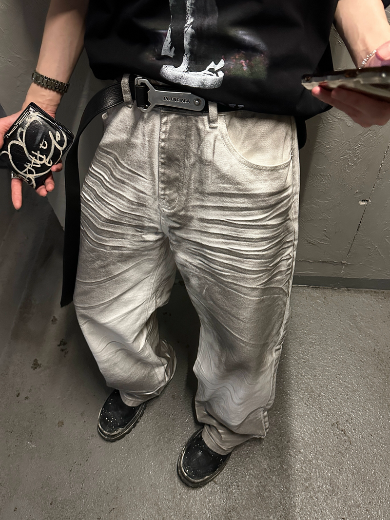 ストリート ダーティ ステンドホワイトデニムパンツ