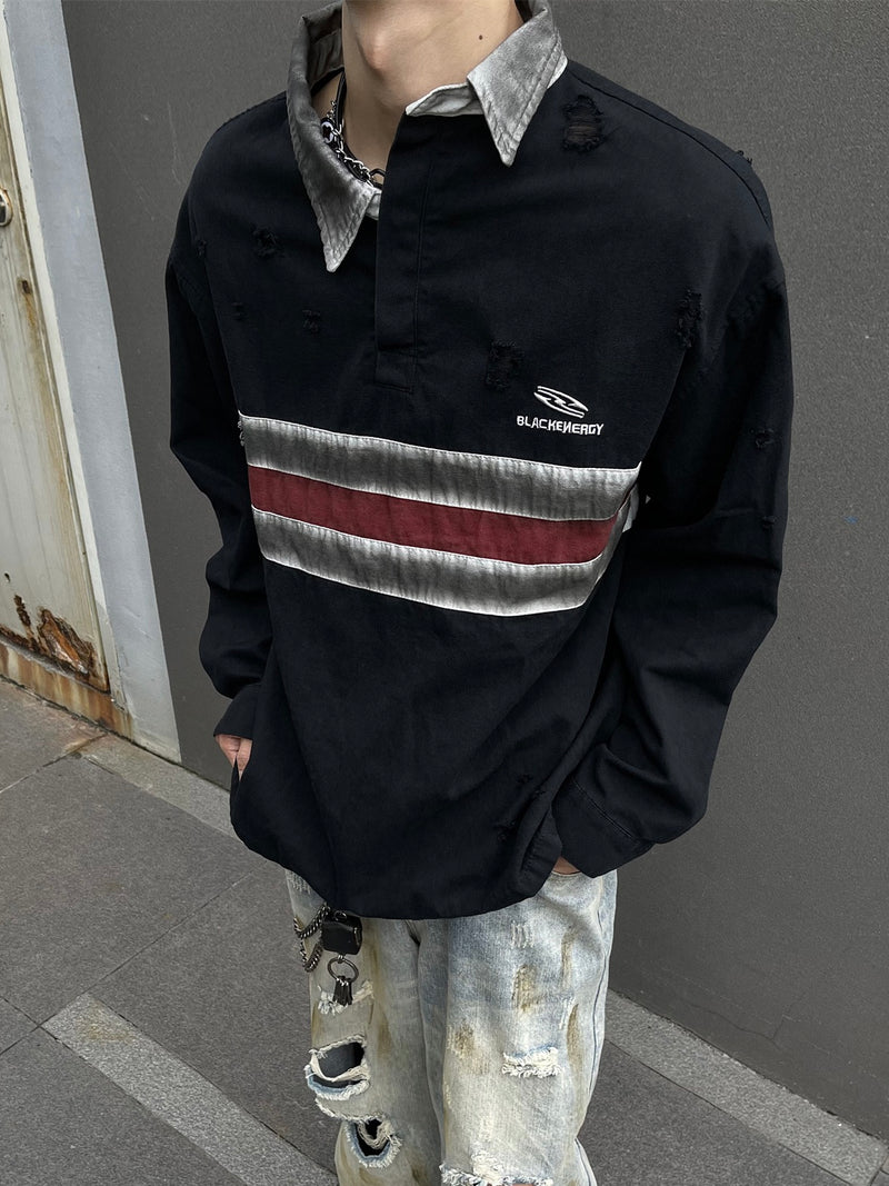 ダメージ ラインロゴ ポロシャツ