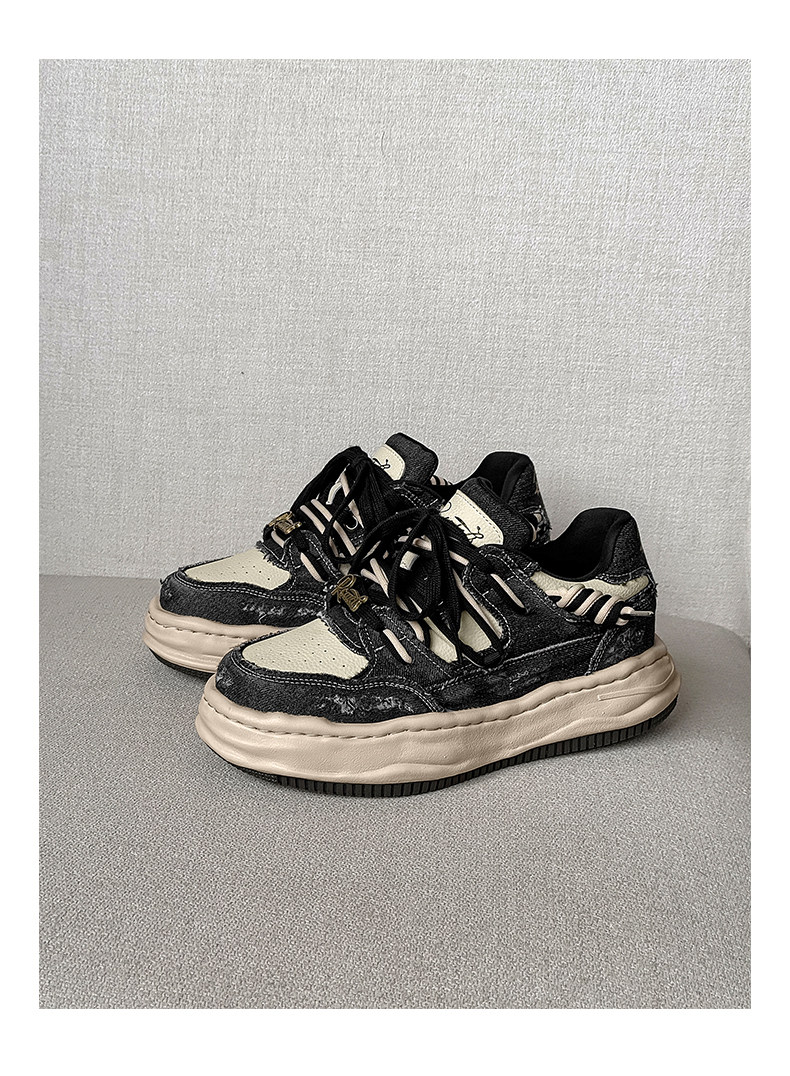 【厚底7cm】レトロ ダメージレーススニーカー