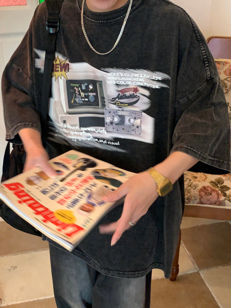 アメリカンレトロ コンピューター ウォッシュTシャツ