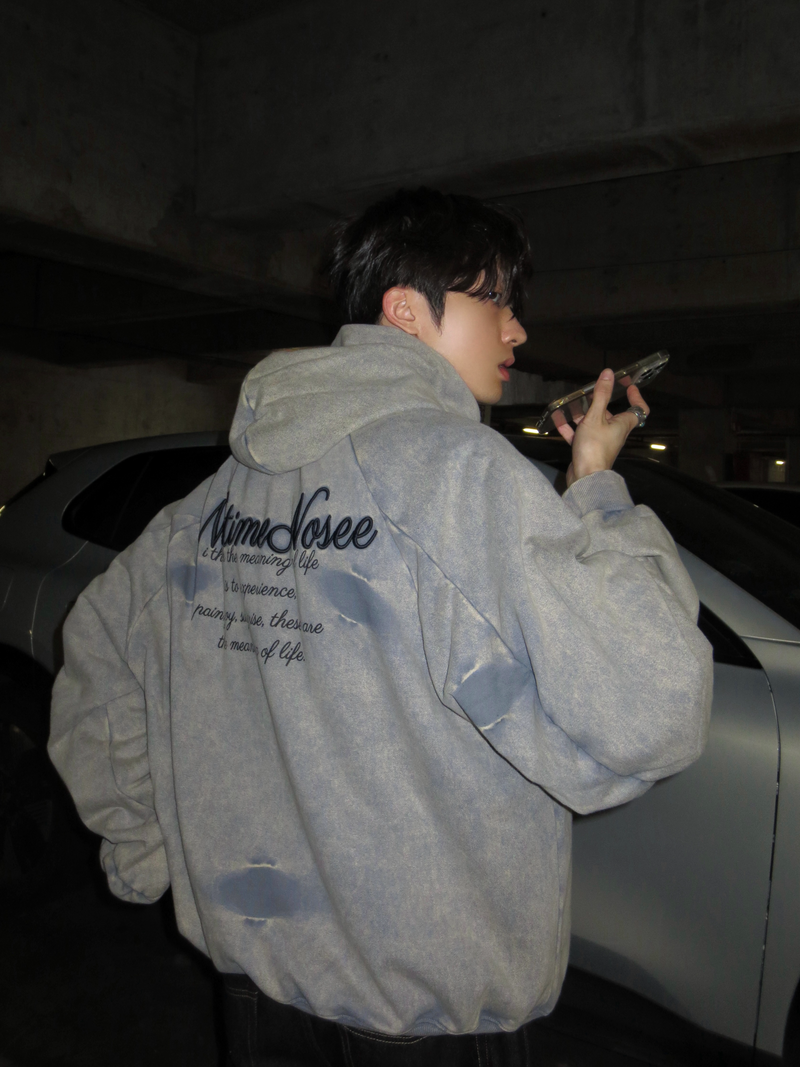 レトロ レタリングプリーツ刺繍パーカー