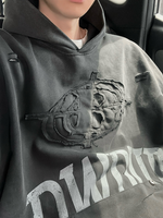 レトロ 刺繍パッチ ウォッシュプリントパーカー