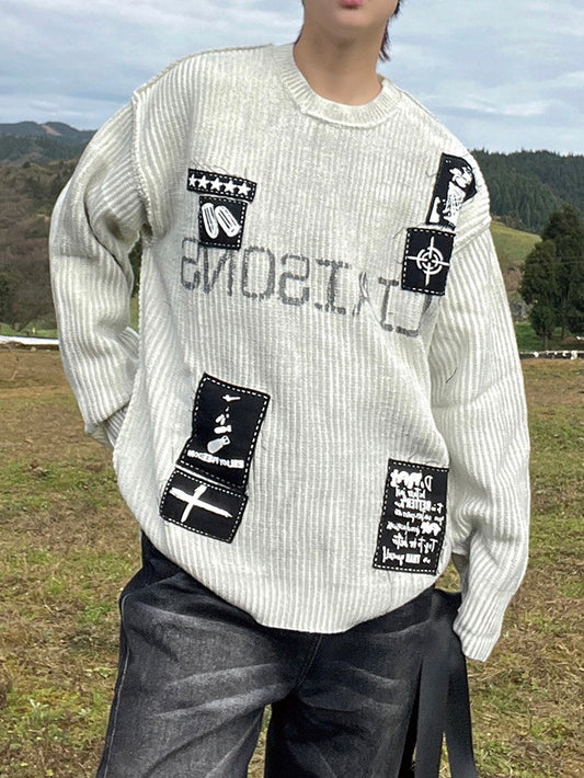 レトロ ダーティーパッチ刺繍セーター