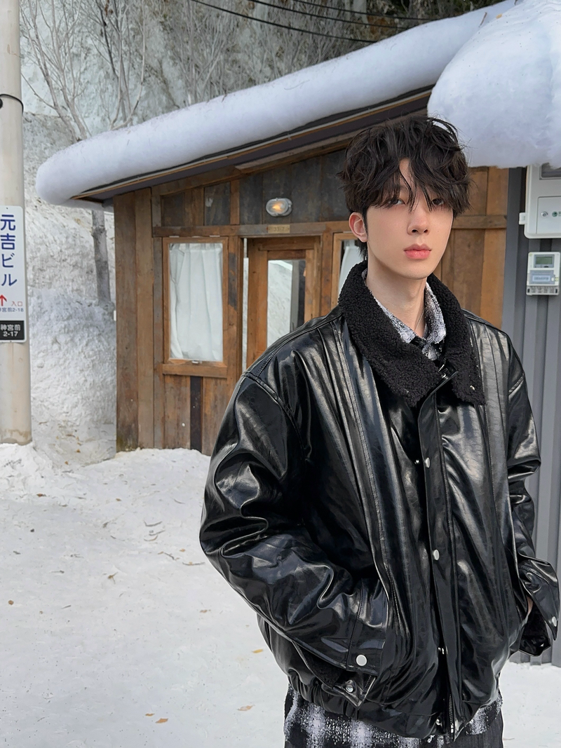 裏起毛ラムファー ウォーム PUレザージャケット