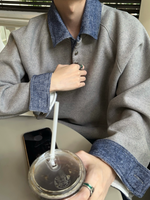 デニムレイヤード スウェットポロトレーナー