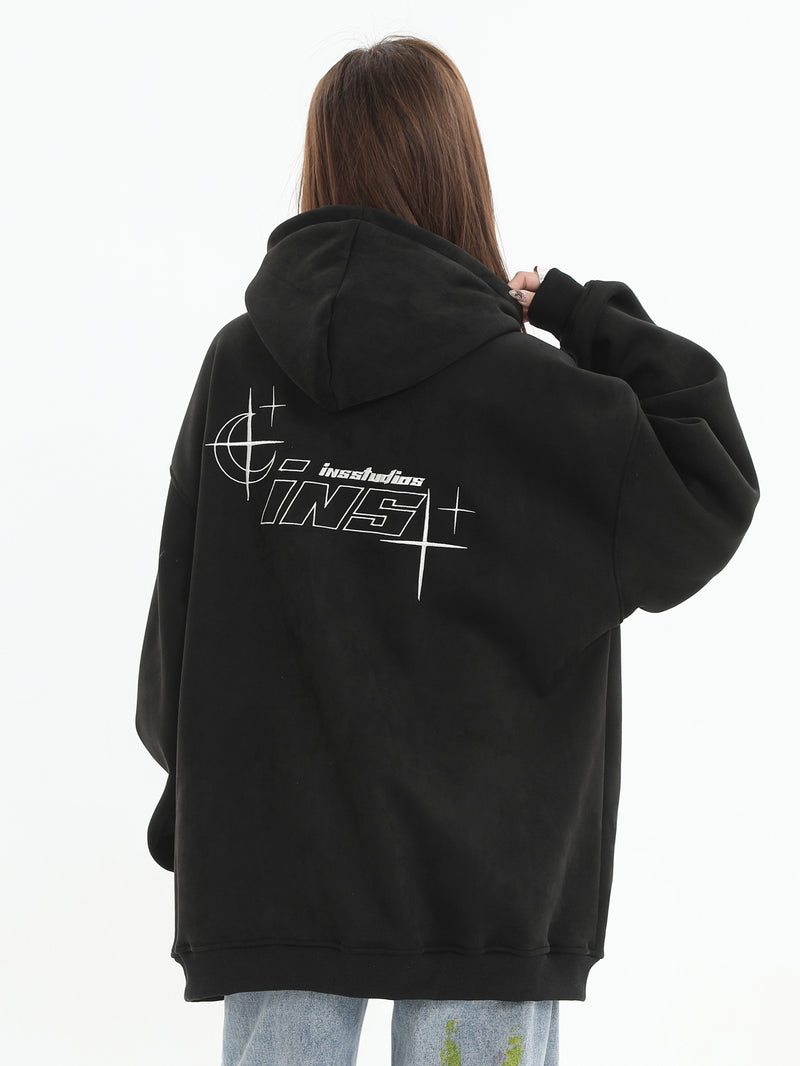 ロゴ刺繍 スエードスウェット ジッパーフーディー