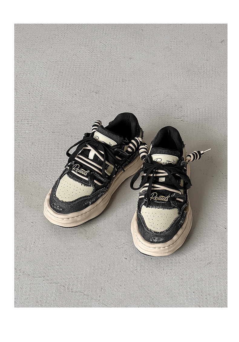 【厚底7cm】レトロ ダメージレーススニーカー