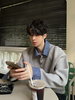 デニムレイヤード スウェットポロトレーナー