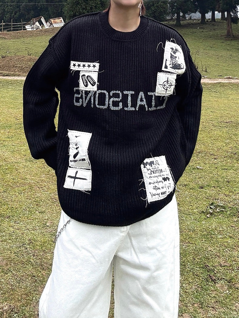 レトロ ダーティーパッチ刺繍セーター