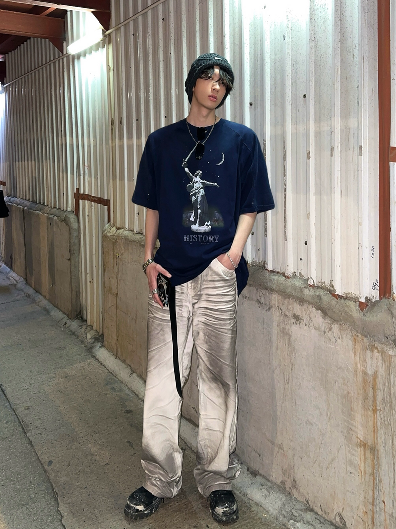 ストリート ダーティ ステンドホワイトデニムパンツ