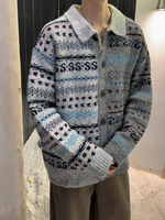 フェアアイル柄 コントラスト ニットカーディガン