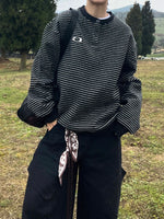 ワンポイント ヘンリーネックストライプ スウェット