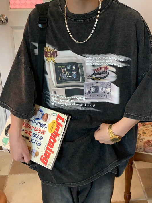 アメリカンレトロ コンピューター ウォッシュTシャツ