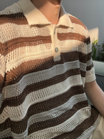 レトロ ストライプ メッシュニットポロシャツ