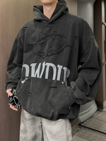 レトロ 刺繍パッチ ウォッシュプリントパーカー