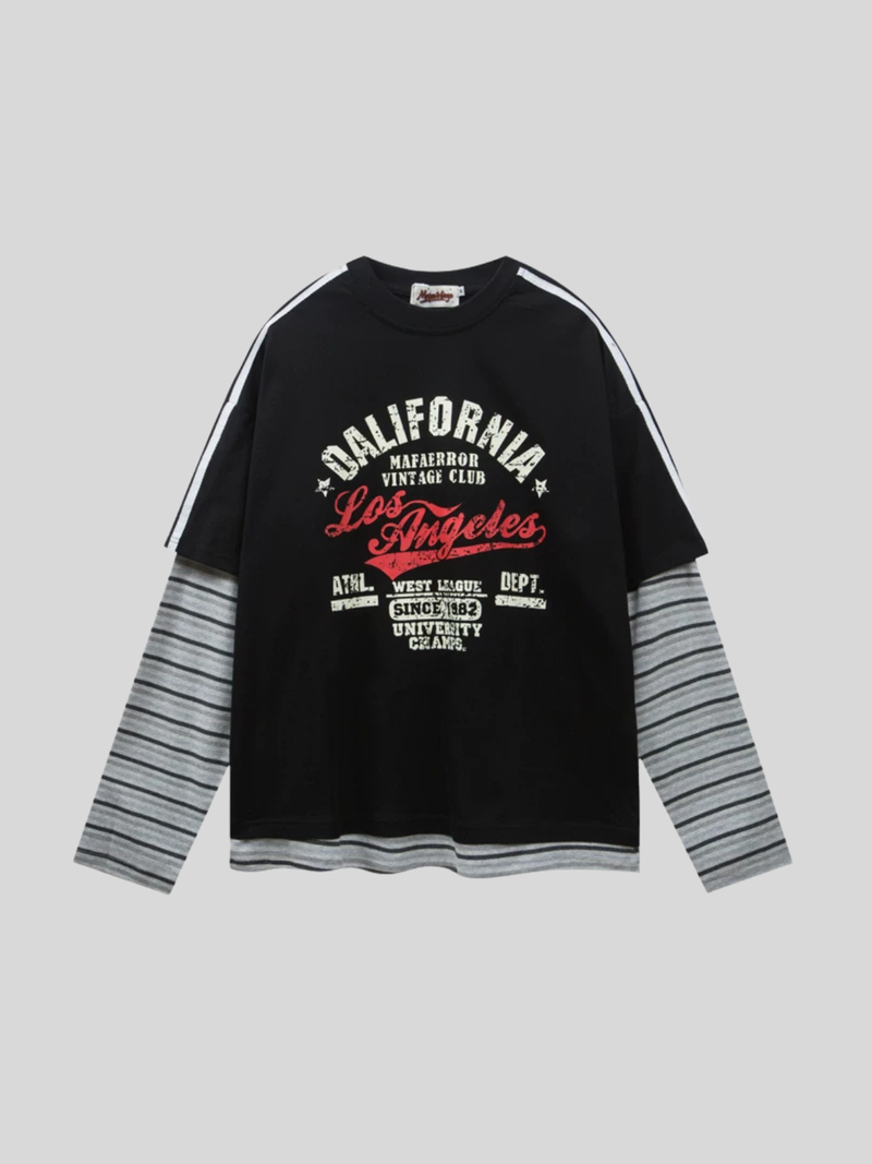 アメリカンレトロプリント レイヤードロングTシャツ