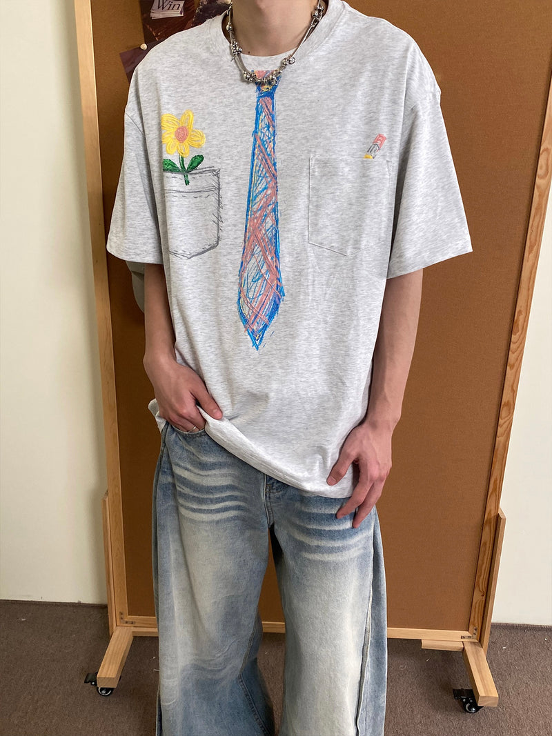 ネクタイスケッチ刺繍Tシャツ