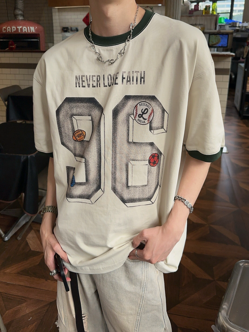 レトロ ナンバリングプリント リンガーTシャツ
