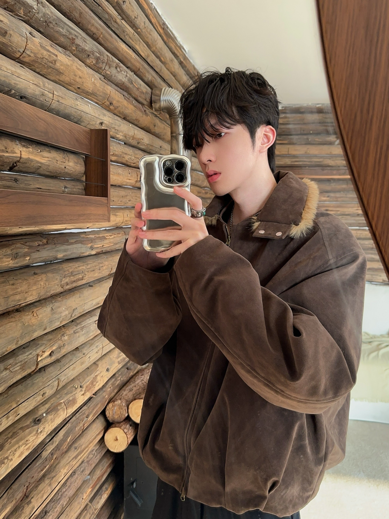 レトロ ワンポイント スエードファージャケット