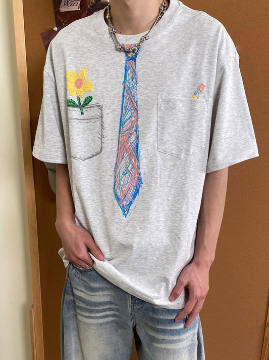 ネクタイスケッチ刺繍Tシャツ