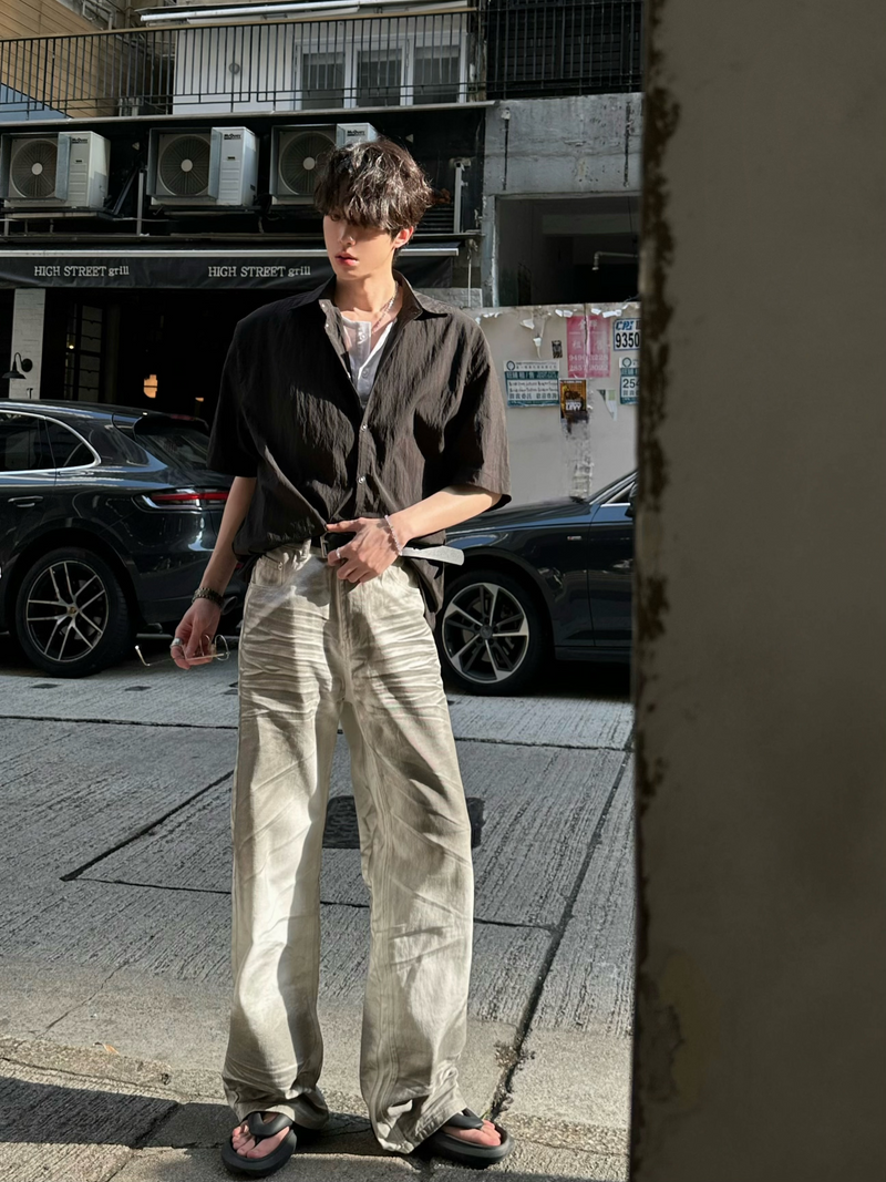 ストリート ダーティ ステンドホワイトデニムパンツ