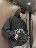 レトロ 刺繍パッチ ウォッシュプリントパーカー