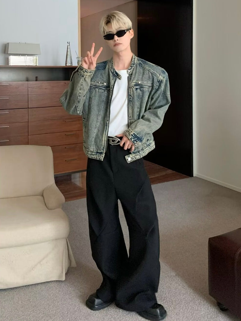 レトロウォッシュ ノーカラーデニムジャケット