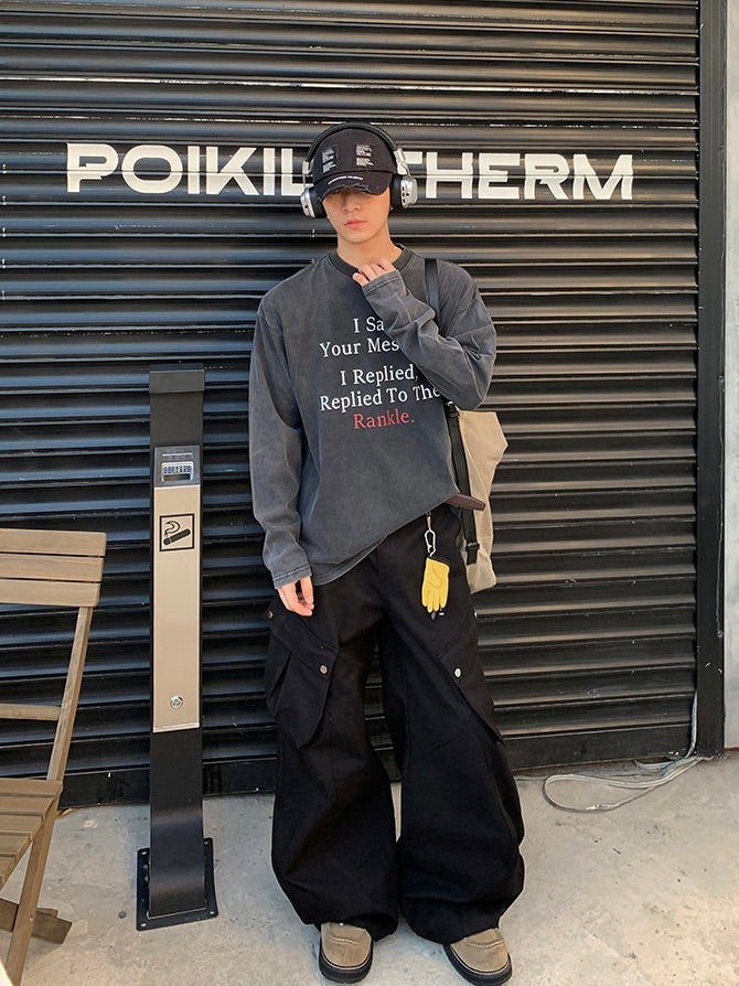 ラウンドネック レタリング ロングTシャツ