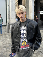 ストラクチュアル ノーカラーPUレザージャケット