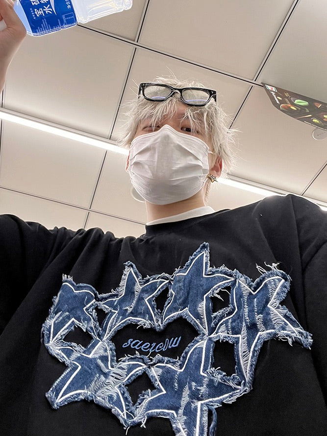 スターデニムパッチ レターTシャツ