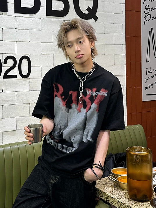 レトロ ロックスタイル レタープリントTシャツ – KXCK（キックス