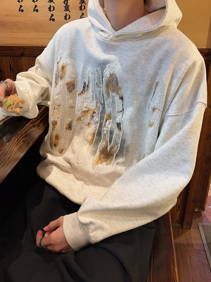 レトロ 花柄レース刺繍パーカー