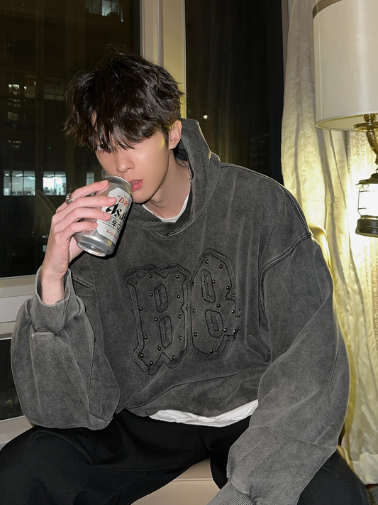 ウォッシュ パッチ刺繍ビーズパーカー