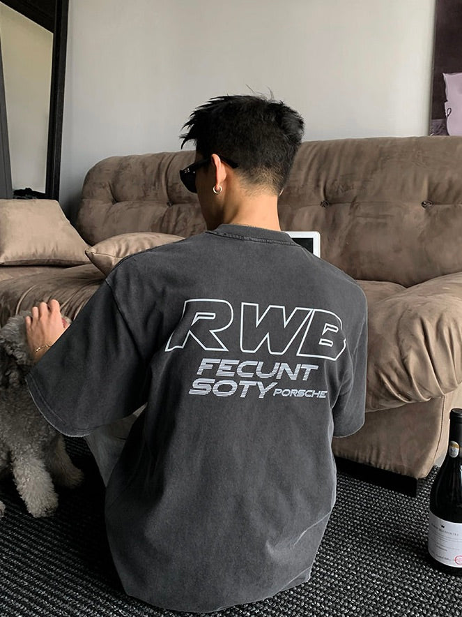バックレタリング レーシングプリントTシャツ