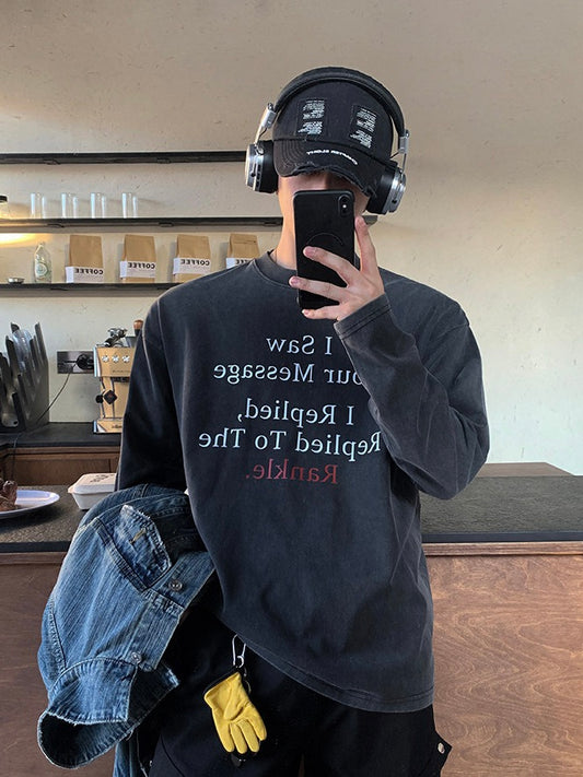 ラウンドネック レタリング ロングTシャツ