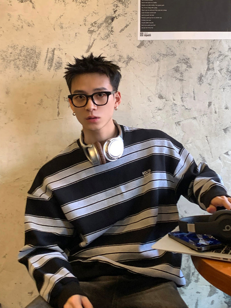 レトロストライプ ワンポイント スウェットトレーナー