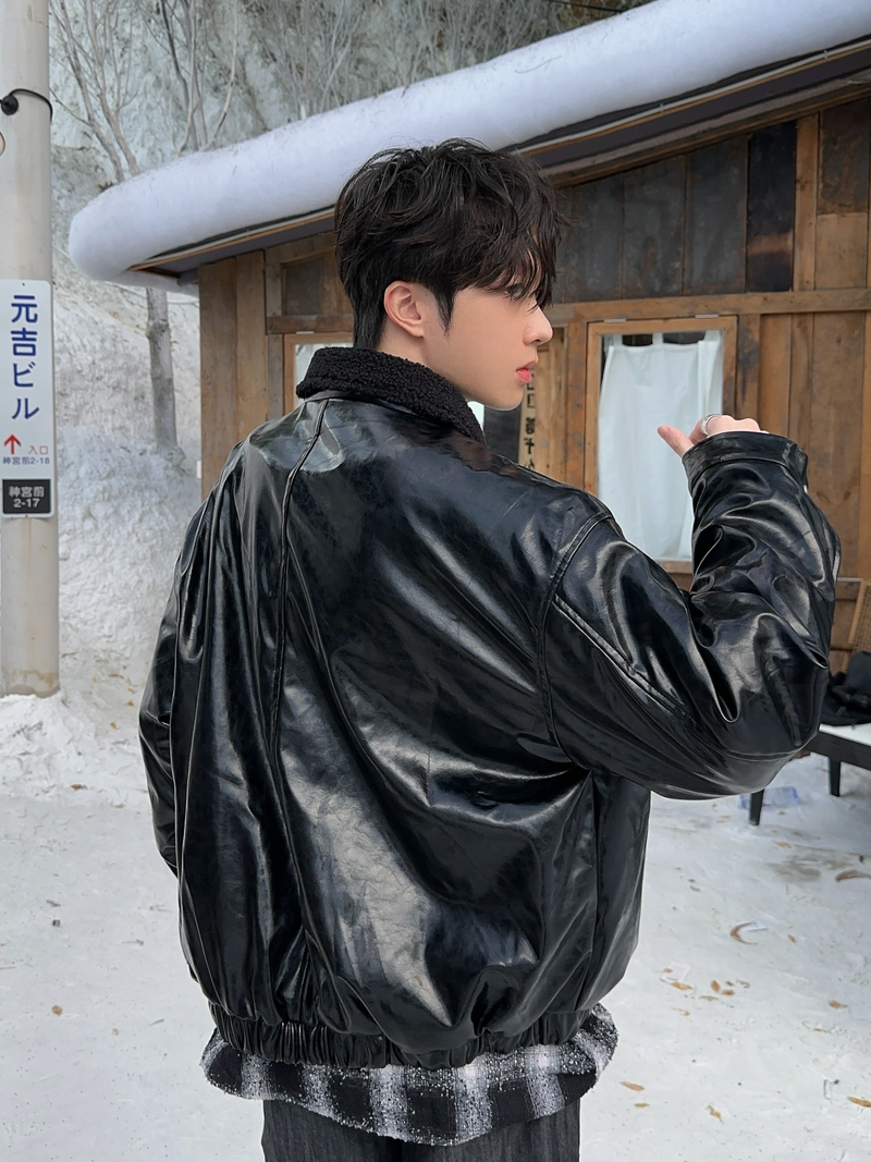 裏起毛ラムファー ウォーム PUレザージャケット