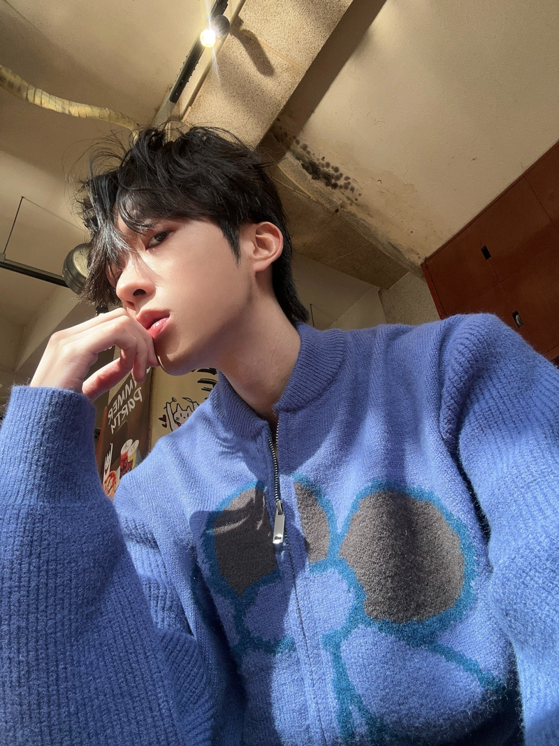 花柄 ニットジップカーディガン