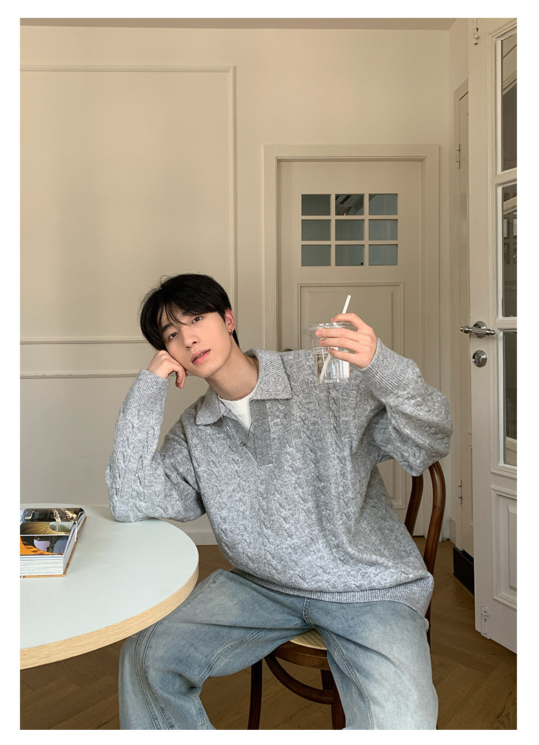 フェイクツーピース ケーブルニットセーター