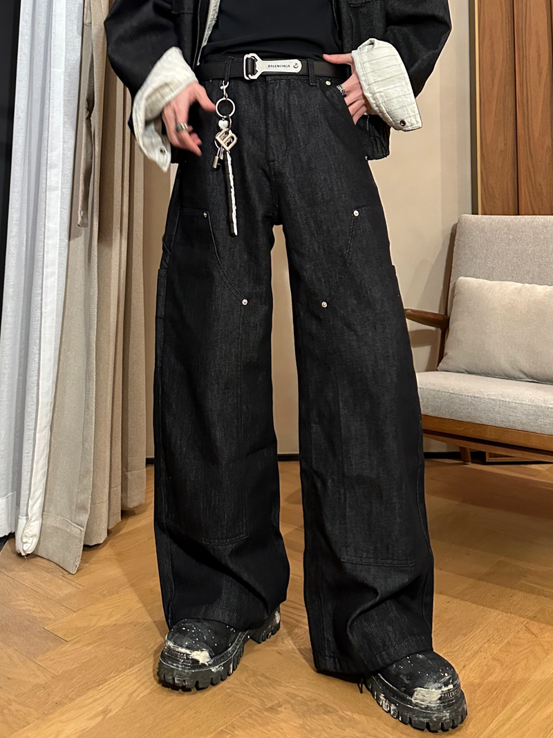 ストレート ブラック ワイドリジットデニム