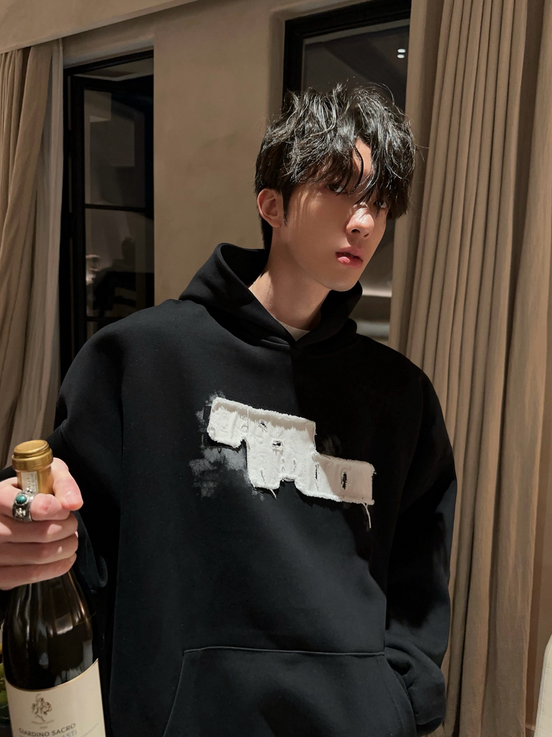 バックプリント 刺繍パッチ オーバーフーディー