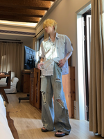レトロ リップドダメージ ワイドジーンズ