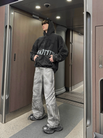 レトロ 刺繍パッチ ウォッシュプリントパーカー