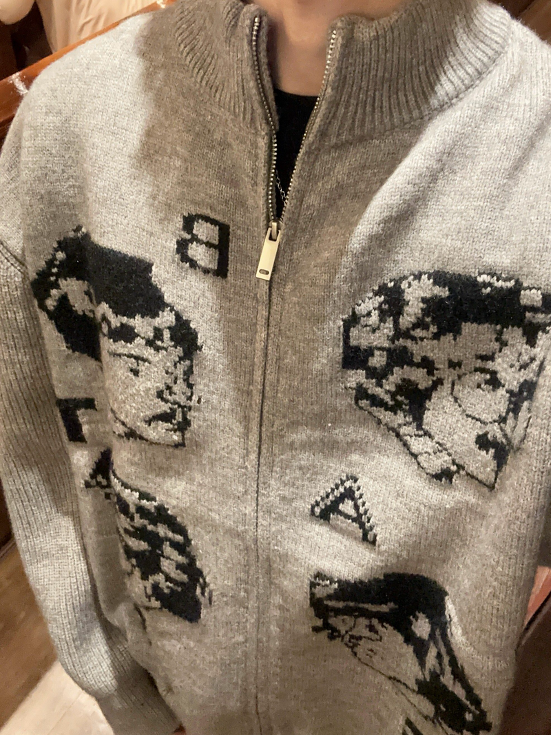 パターンポートレート ジッパーセーター